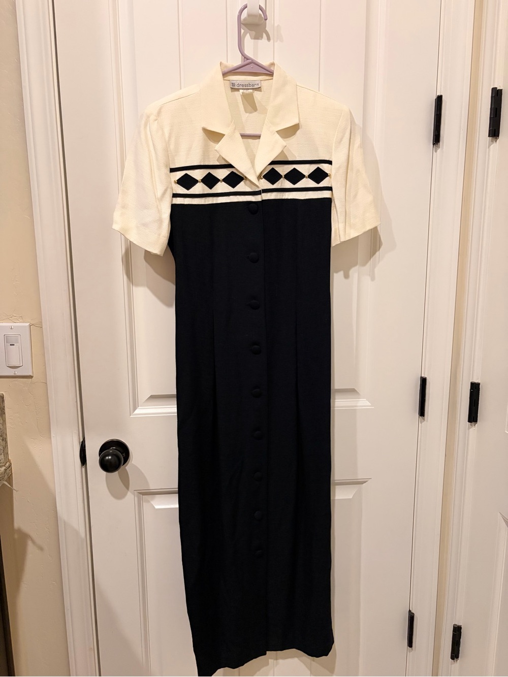 dressbarn Black and Cream Button-Front Maxi Dress